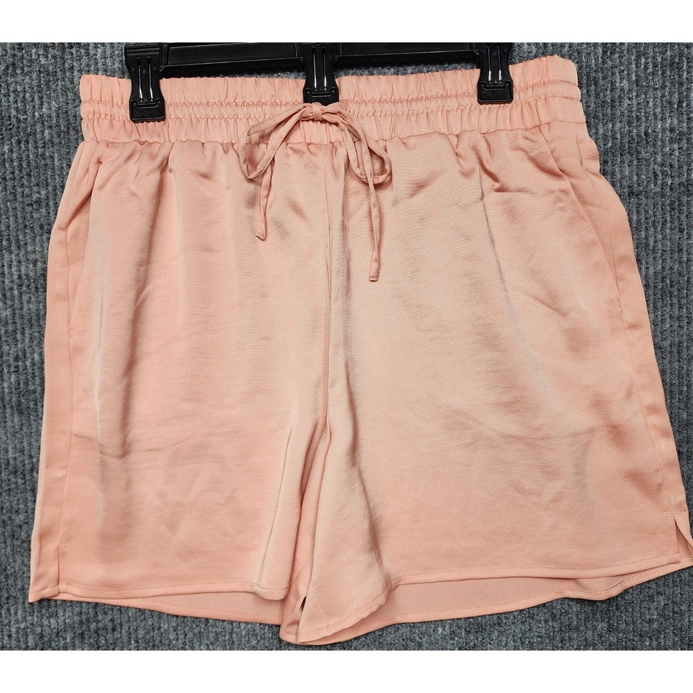 Express Peach Pink Satin Smocked Waist Drawstring Shorts Size M RN 55285
